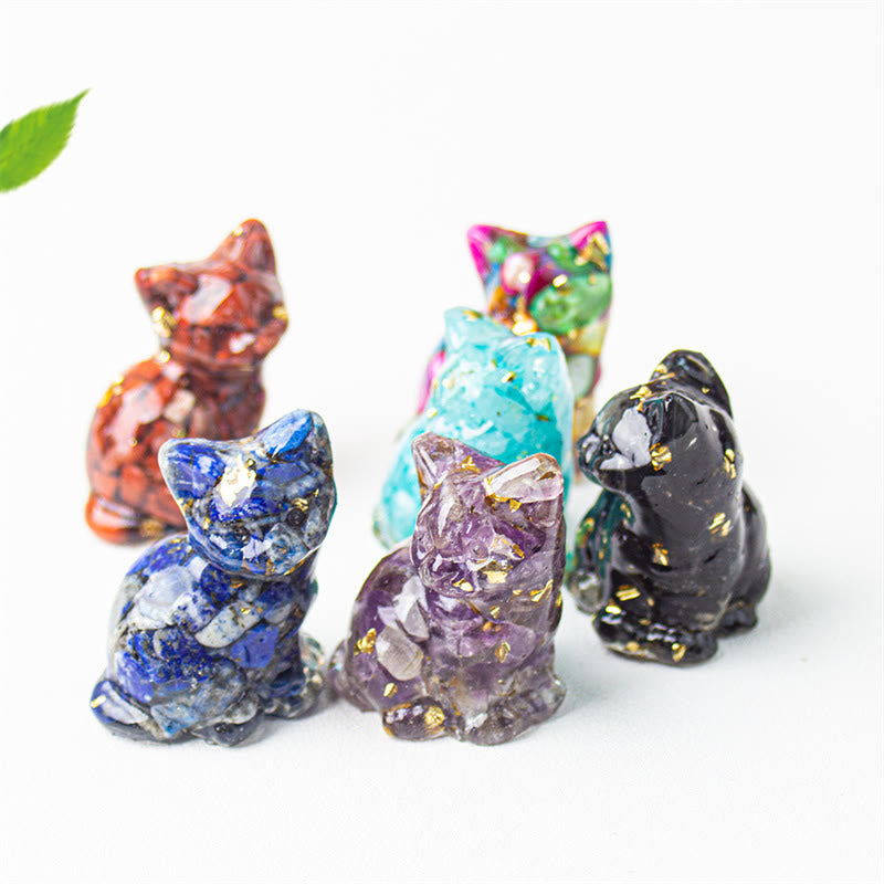Buddha Stones Sitting Cat Resin Gravel Pink Crystal Citrine White Crystal Lapis Lazuli Soothing Desktop Decoration - image 48