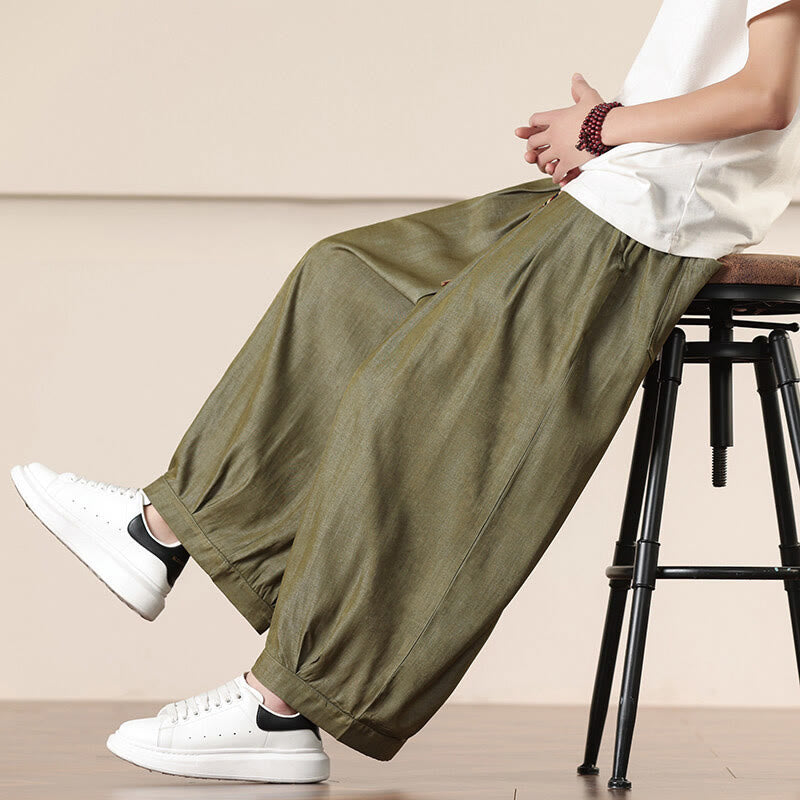 Buddha Stones Spring Solid Color Drawstring Men's Wide Leg Pants With Pockets - DarkOliveGreen - US/UK/AU46,EU56 (5XL) - image 23