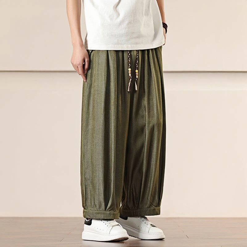 Buddha Stones Spring Solid Color Drawstring Men's Wide Leg Pants With Pockets - image 27