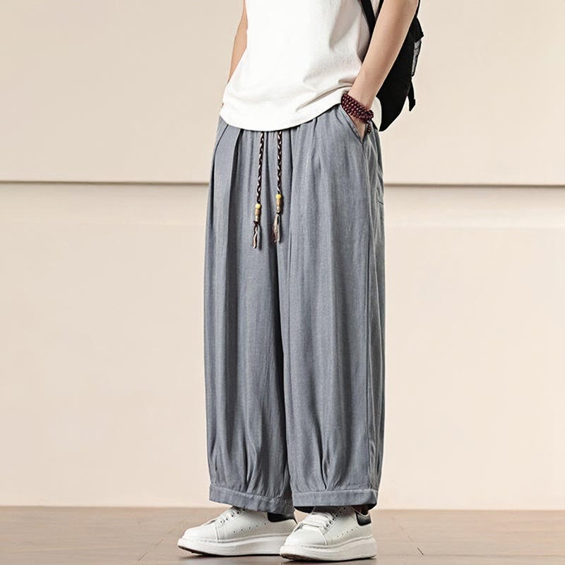 Buddha Stones Spring Solid Color Drawstring Men's Wide Leg Pants With Pockets - image 10