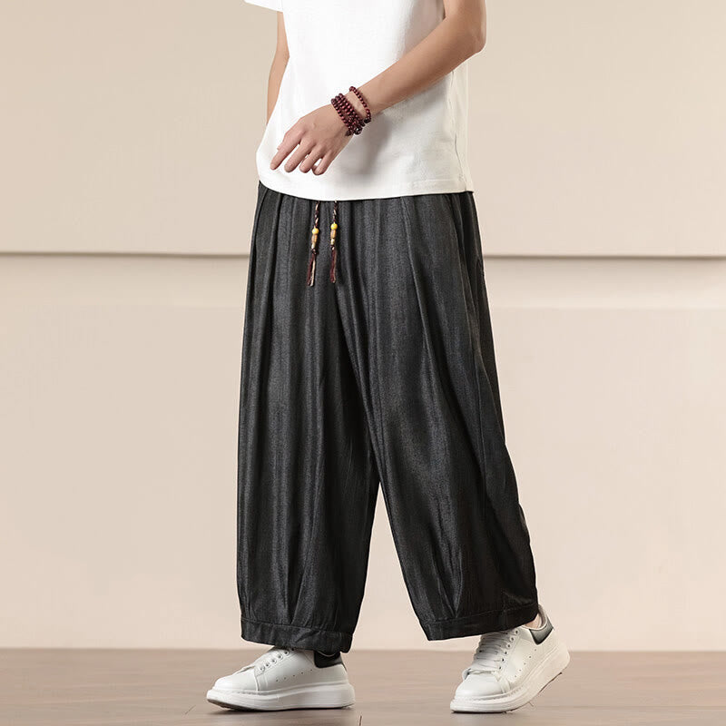 Buddha Stones Spring Solid Color Drawstring Men's Wide Leg Pants With Pockets - Black - US/UK/AU46,EU56 (5XL) - image 0