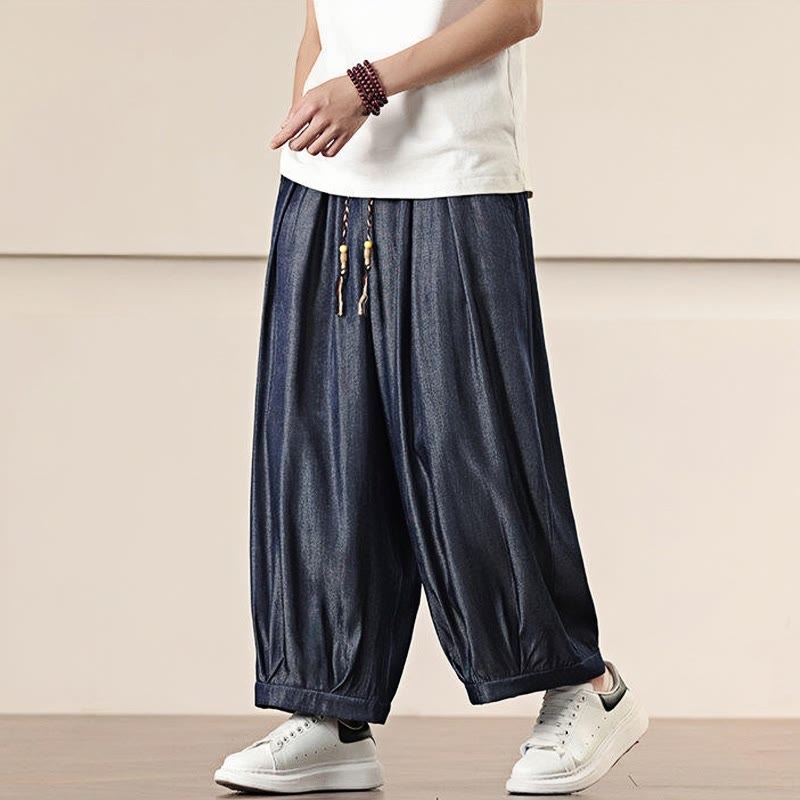 Buddha Stones Spring Solid Color Drawstring Men's Wide Leg Pants With Pockets - image 35