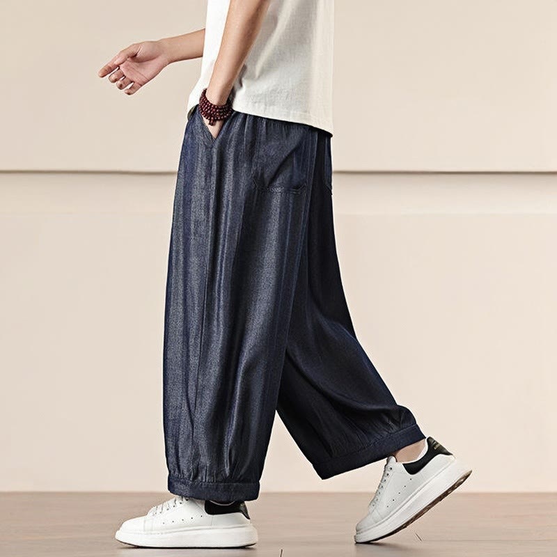 Buddha Stones Spring Solid Color Drawstring Men's Wide Leg Pants With Pockets - image 37