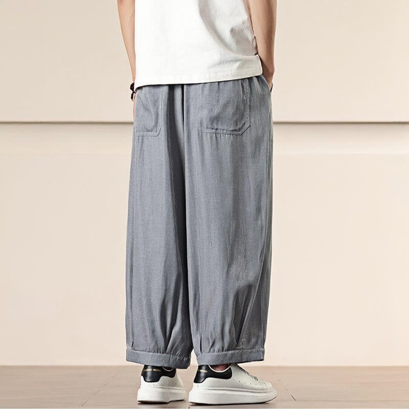 Buddha Stones Spring Solid Color Drawstring Men's Wide Leg Pants With Pockets - image 14
