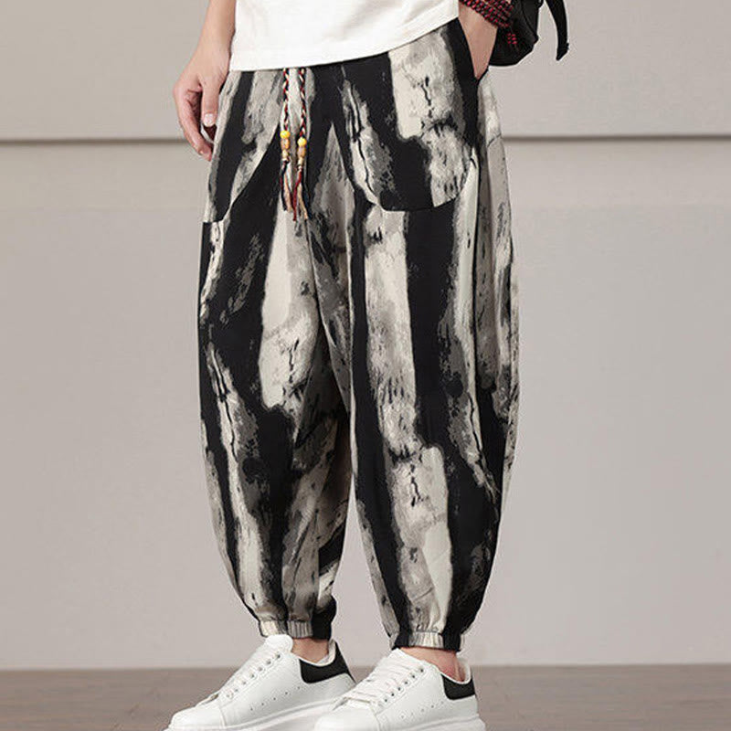 Buddha Stones Stripe Pattern Drawstring Men's Harem Pants With Pockets - image 5