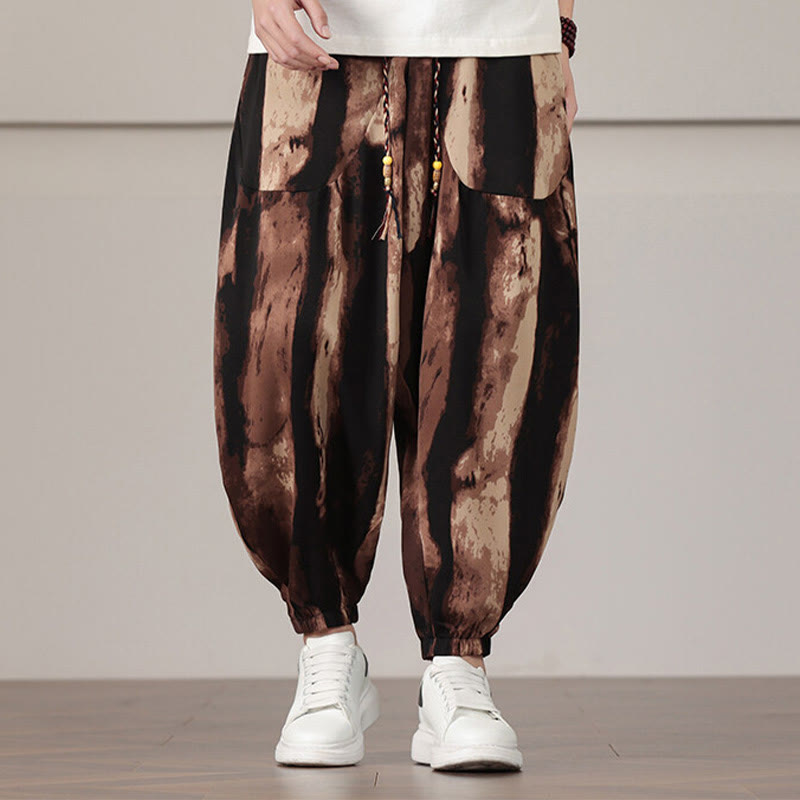 Buddha Stones Stripe Pattern Drawstring Men's Harem Pants With Pockets - SaddleBrown - US/UK/AU46,EU56 (5XL) - image 9