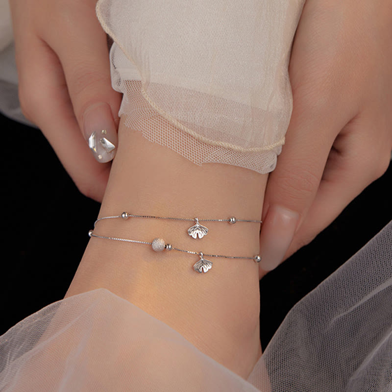Foviel 925 Sterling Silber Ginkgo Blatt doppelter Schichtschutz Anklet