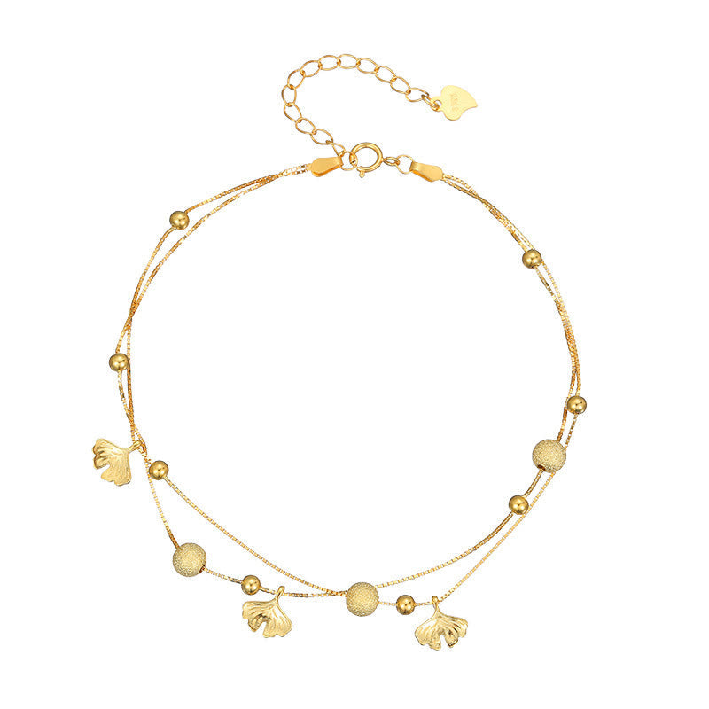 Foviel 925 Sterling Silber Ginkgo Blatt doppelter Schichtschutz Anklet
