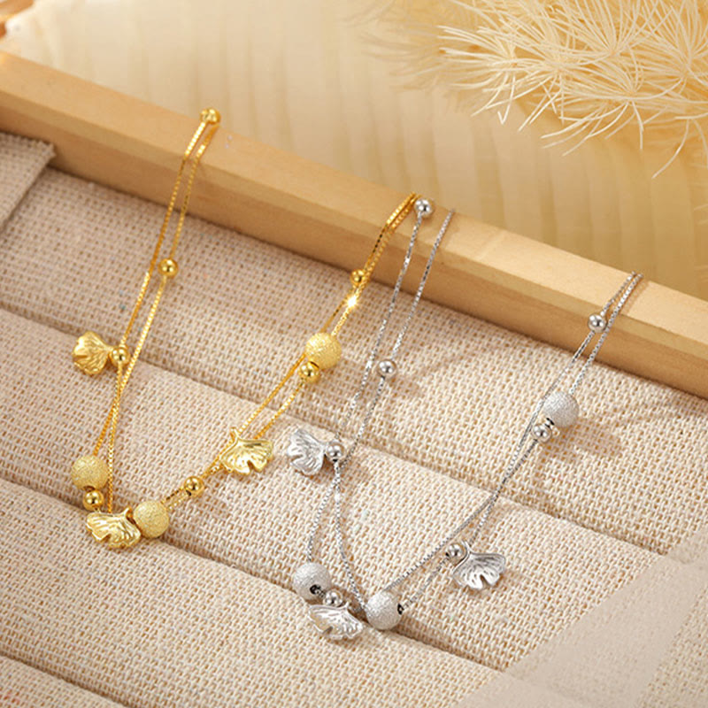 Foviel 925 Sterling Silber Ginkgo Blatt doppelter Schichtschutz Anklet