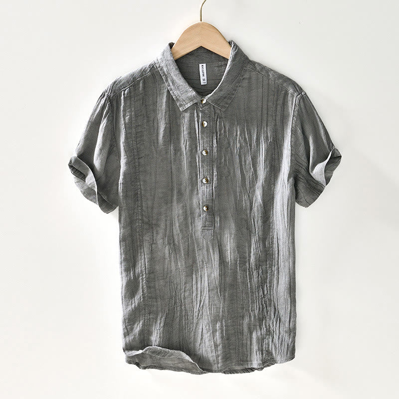 Buddha Stones Causal Plain Lapel Ramie Linen Half Button Men's Shirt - LightSlateGray - US/UK/AU44,EU54 (4XL) - image 7
