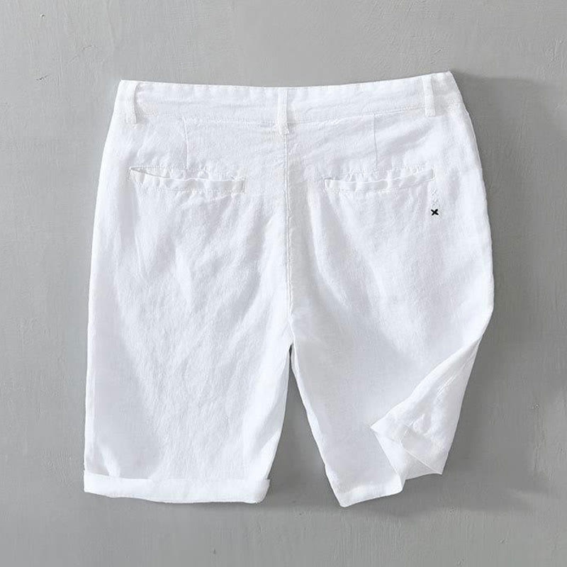 Buddha Stones Solid Color Drawstring Linen Men's Shorts With Pockets - image 4