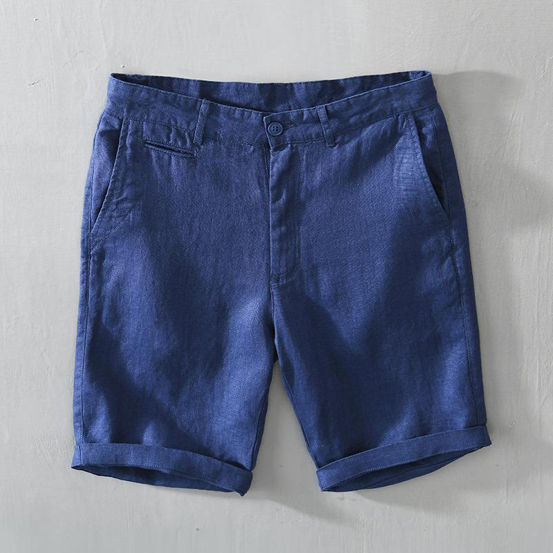 Buddha Stones Solid Color Drawstring Linen Men's Shorts With Pockets - Navy - US/UK/AU46,EU56 (5XL) - image 14