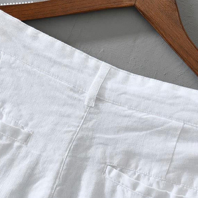 Buddha Stones Solid Color Drawstring Linen Men's Shorts With Pockets - image 9