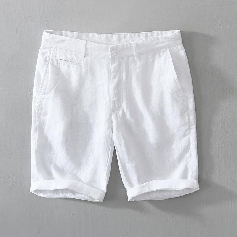 Buddha Stones Solid Color Drawstring Linen Men's Shorts With Pockets - White - US/UK/AU46,EU56 (5XL) - image 3