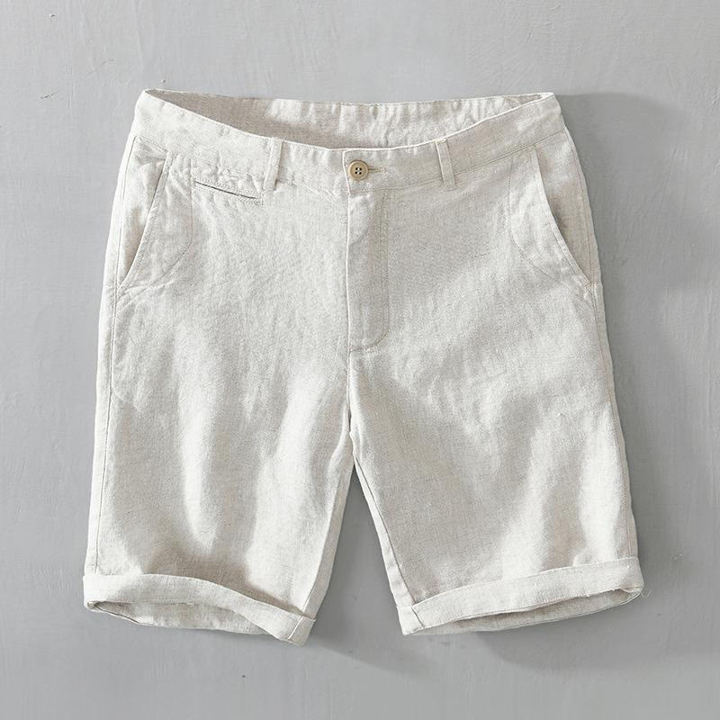Buddha Stones Solid Color Drawstring Linen Men's Shorts With Pockets - Beige - US/UK/AU46,EU56 (5XL) - image 11