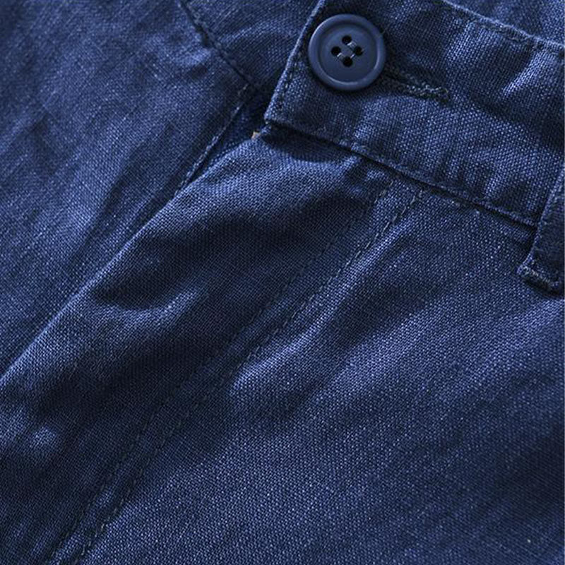 Buddha Stones Solid Color Drawstring Linen Men's Shorts With Pockets - image 15