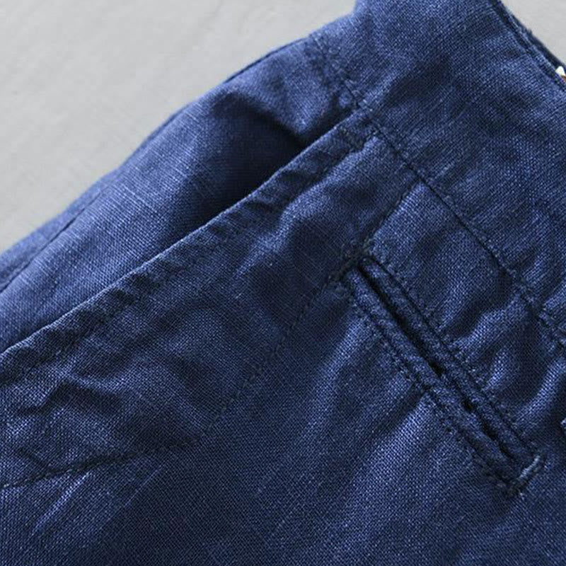 Buddha Stones Solid Color Drawstring Linen Men's Shorts With Pockets - image 16