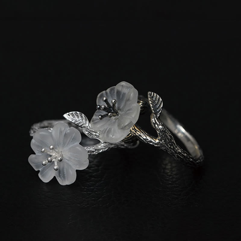 Foviel 925 Sterling Silber Weiß Kristall Skelett Blume einstellbar spirituell Ring