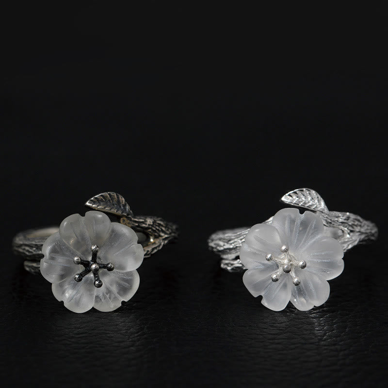 Foviel 925 Sterling Silber Weiß Kristall Skelett Blume einstellbar spirituell Ring