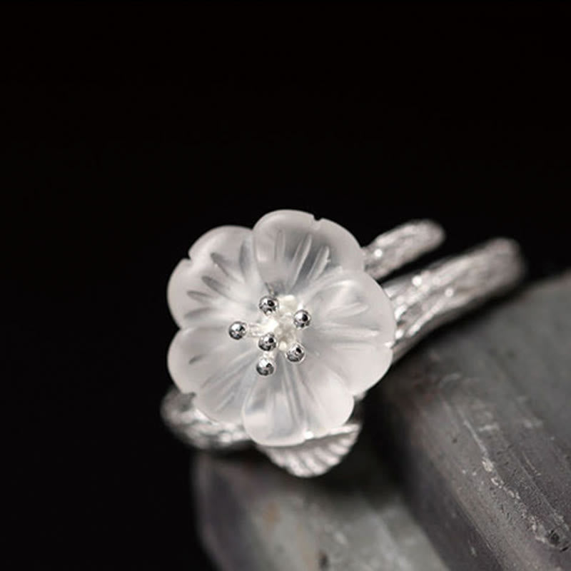 Foviel 925 Sterling Silber Weiß Kristall Skelett Blume einstellbar spirituell Ring
