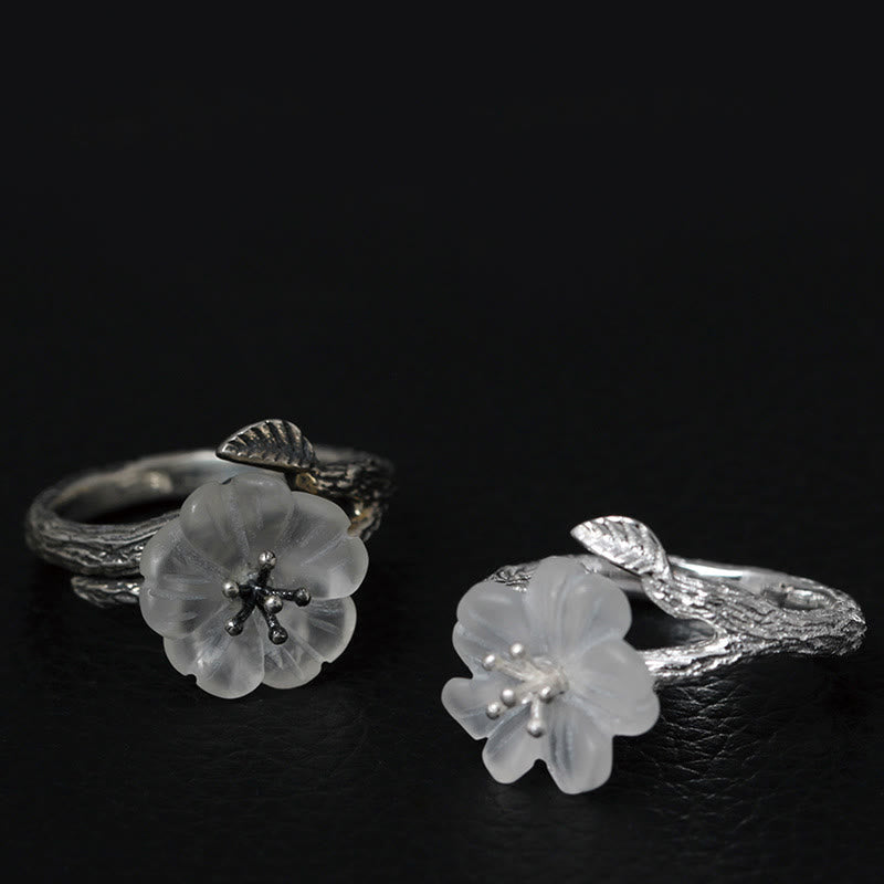 Foviel 925 Sterling Silber Weiß Kristall Skelett Blume einstellbar spirituell Ring