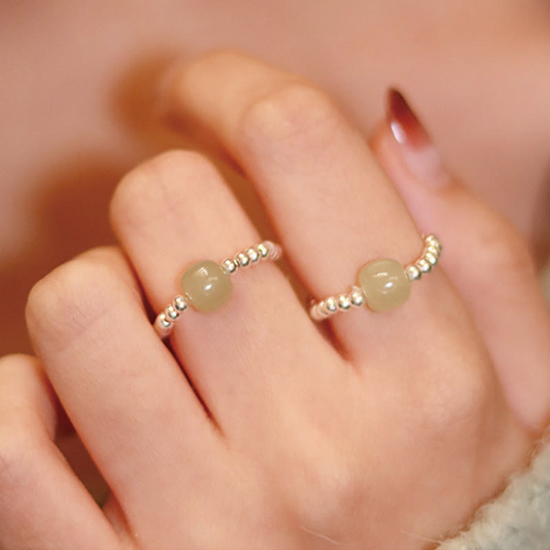 Bague élastique Foviel en argent sterling 925 avec perle de jade de Hetian naturel, agate rouge et perle, symbole de prospérité