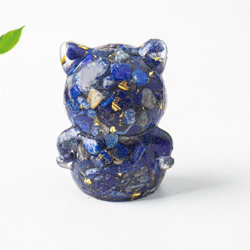 Buddha Stones Cute Cat Lazurite Amethyst Black Obsidian Aquamarine Crystal Resin Positive Home Decoration - image 3