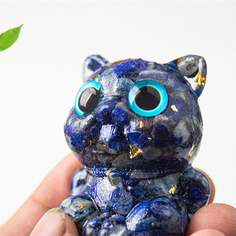 Buddha Stones Cute Cat Lazurite Amethyst Black Obsidian Aquamarine Crystal Resin Positive Home Decoration - image 5