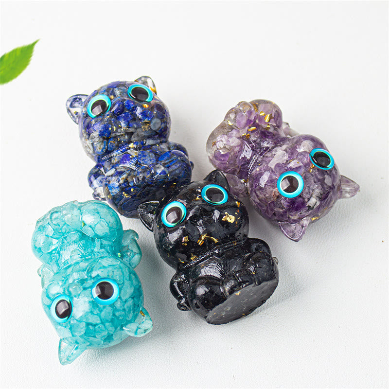 Buddha Stones Cute Cat Lazurite Amethyst Black Obsidian Aquamarine Crystal Resin Positive Home Decoration - image 16