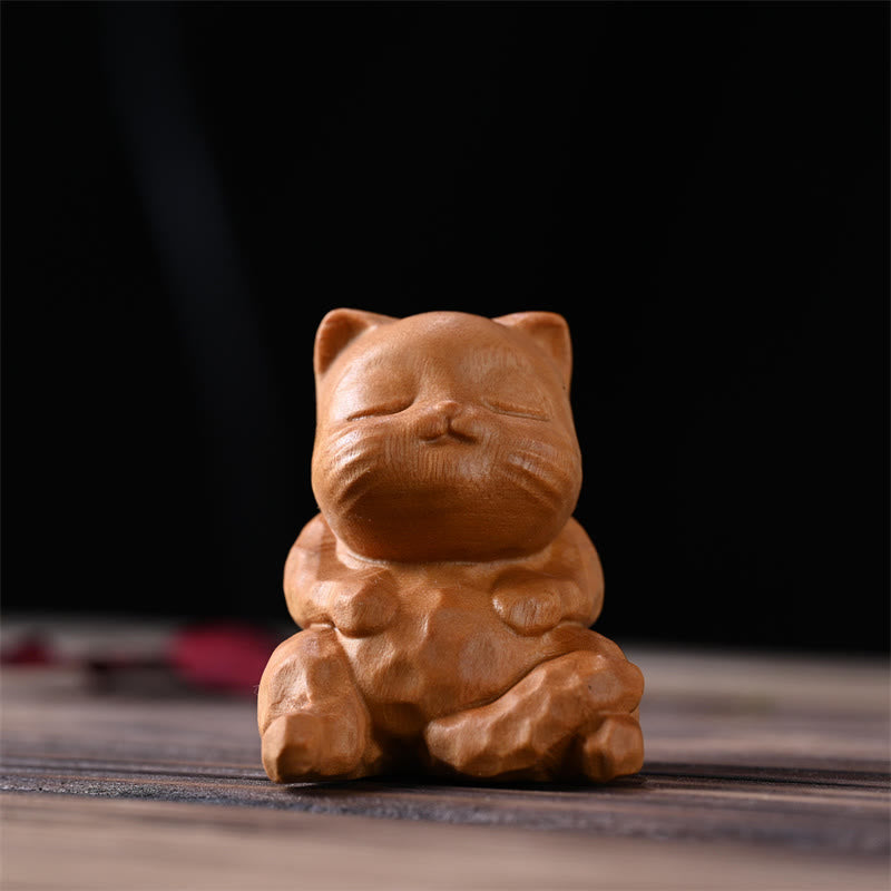 Figurine de chat assis Foviel, petit objet décoratif en bois de santal pour la protection de la maison