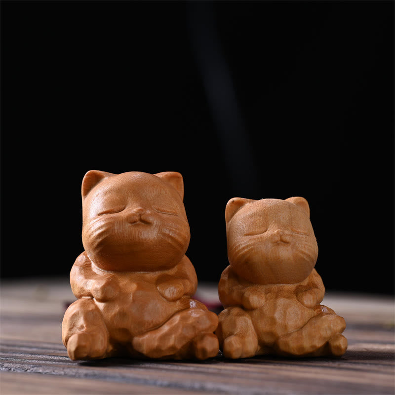 Figurine de chat assis Foviel, petit objet décoratif en bois de santal pour la protection de la maison