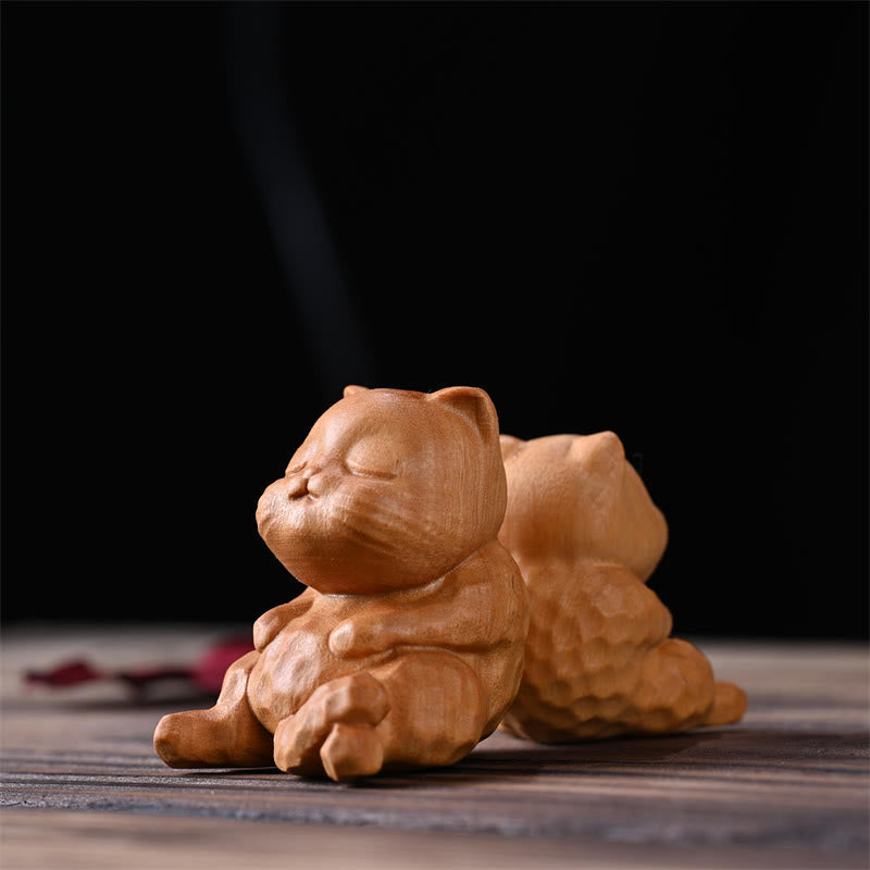 Foviel Mini Cute Sitting Cat Sandalwood Protection Home Decoration