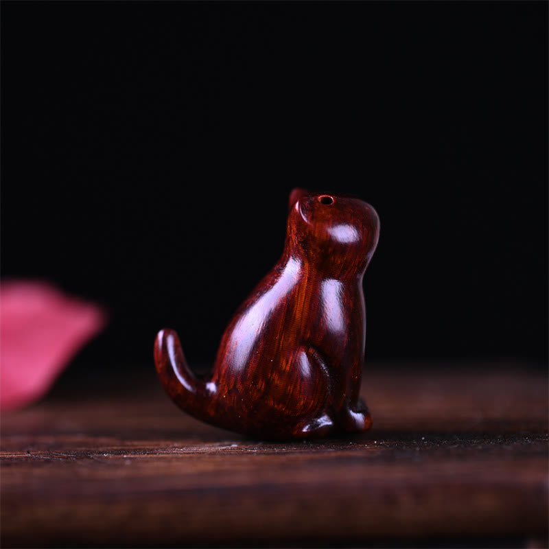 Foviel Small Leaf Red Sandalwood Ebony Wood Sandalwood Green Sandalwood Lucky Mini Cat Deer Sooth Phone Hanging Decoration