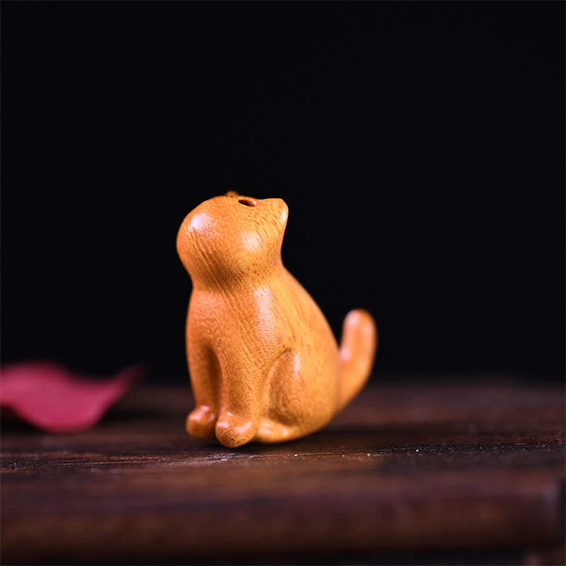 Foviel Small Leaf Red Sandalwood Ebony Wood Sandalwood Green Sandalwood Lucky Mini Cat Deer Sooth Phone Hanging Decoration