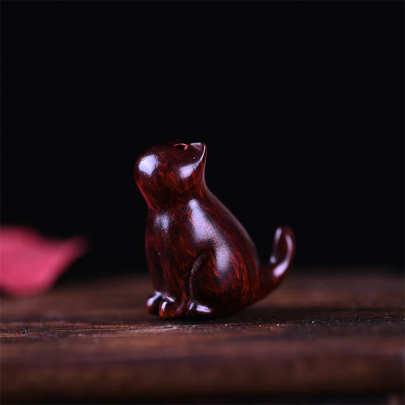 Foviel Small Leaf Red Sandalwood Ebony Wood Sandalwood Green Sandalwood Lucky Mini Cat Deer Sooth Phone Hanging Decoration