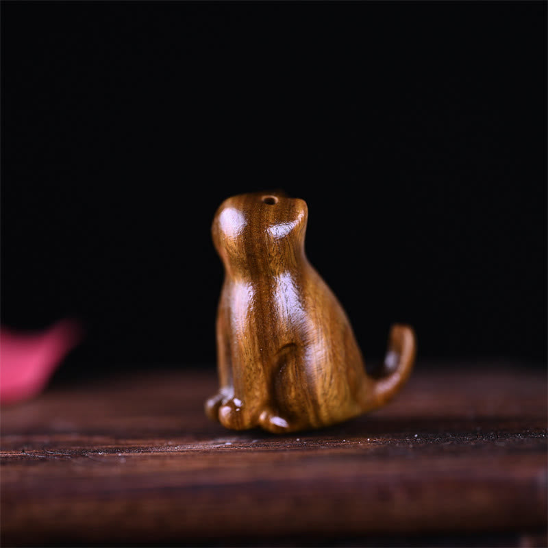 Foviel Small Leaf Red Sandalwood Ebony Wood Sandalwood Green Sandalwood Lucky Mini Cat Deer Sooth Phone Hanging Decoration