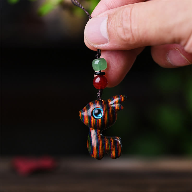 Foviel Small Leaf Red Sandalwood Ebony Wood Sandalwood Green Sandalwood Lucky Mini Cat Deer Sooth Phone Hanging Decoration