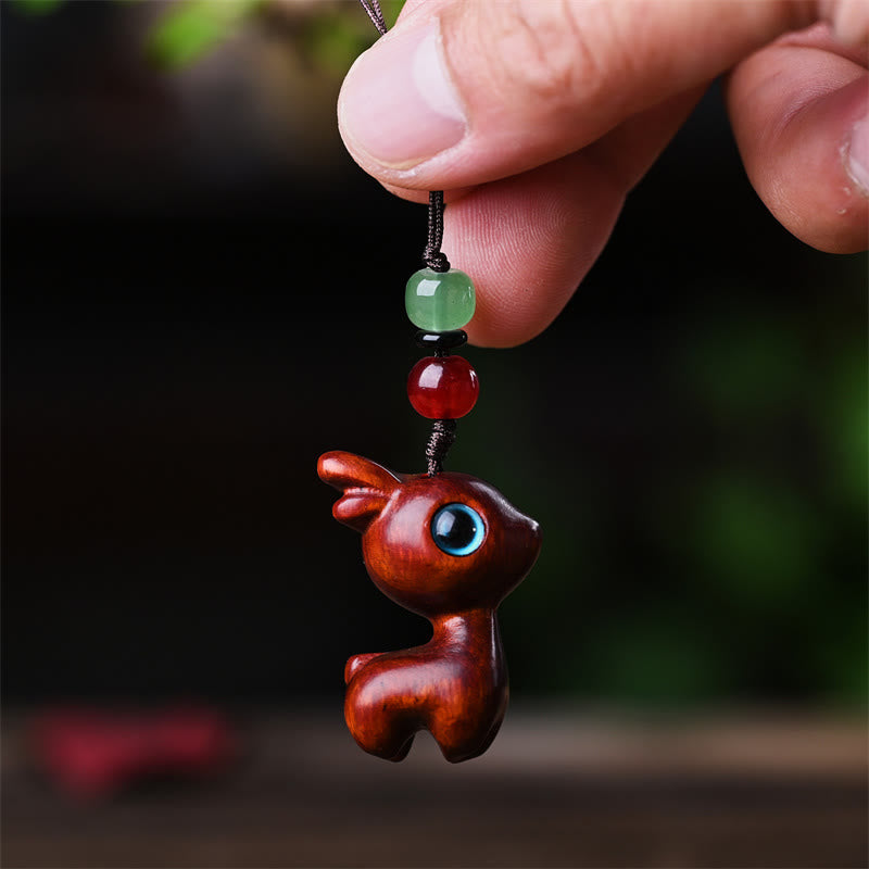 Foviel Small Leaf Red Sandalwood Ebony Wood Sandalwood Green Sandalwood Lucky Mini Cat Deer Sooth Phone Hanging Decoration