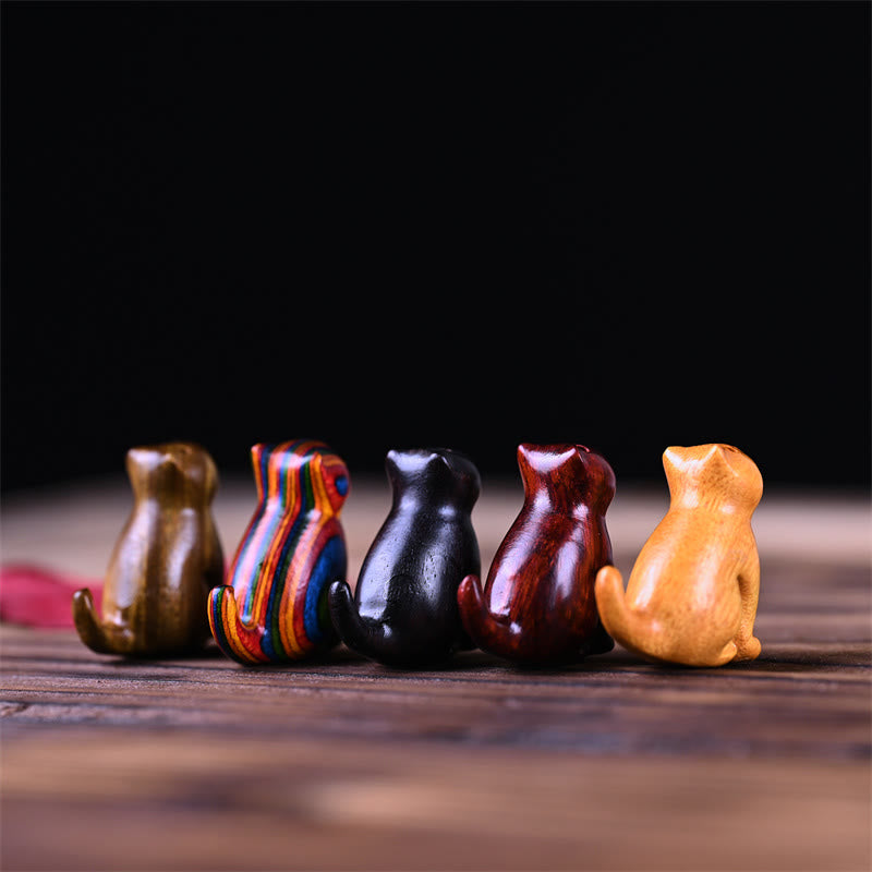 Foviel Small Leaf Red Sandalwood Ebony Wood Sandalwood Green Sandalwood Lucky Mini Cat Deer Sooth Phone Hanging Decoration