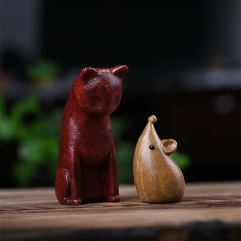 Foviel Small Cat Mouse Green Sandalwood African Red Rosewood Peace Home Decoration