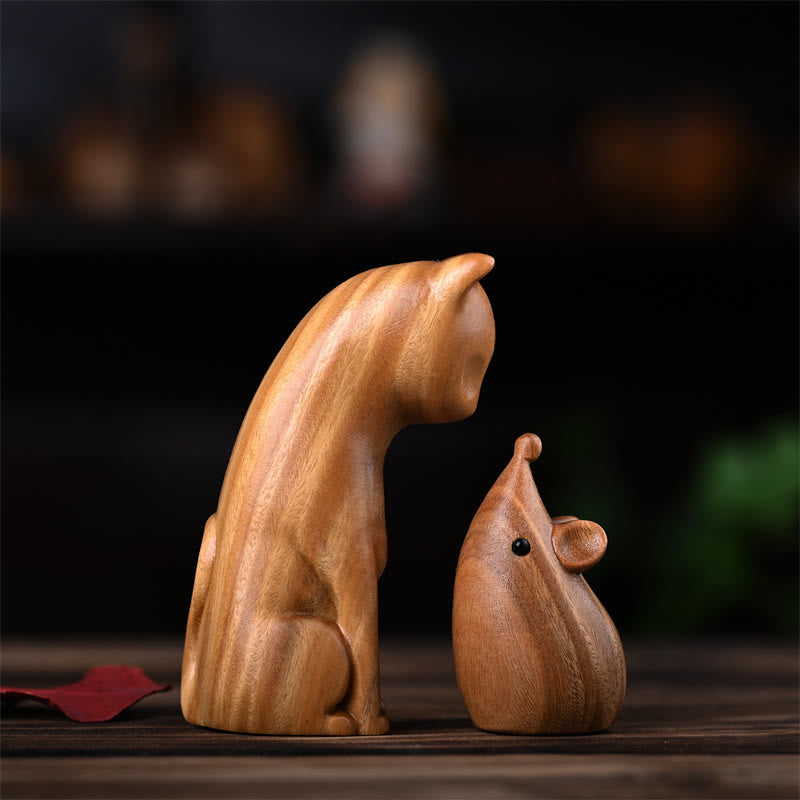 Foviel Petit Chat Souris Bois de santal vert Bois de rose africain Décoration de maison paisible