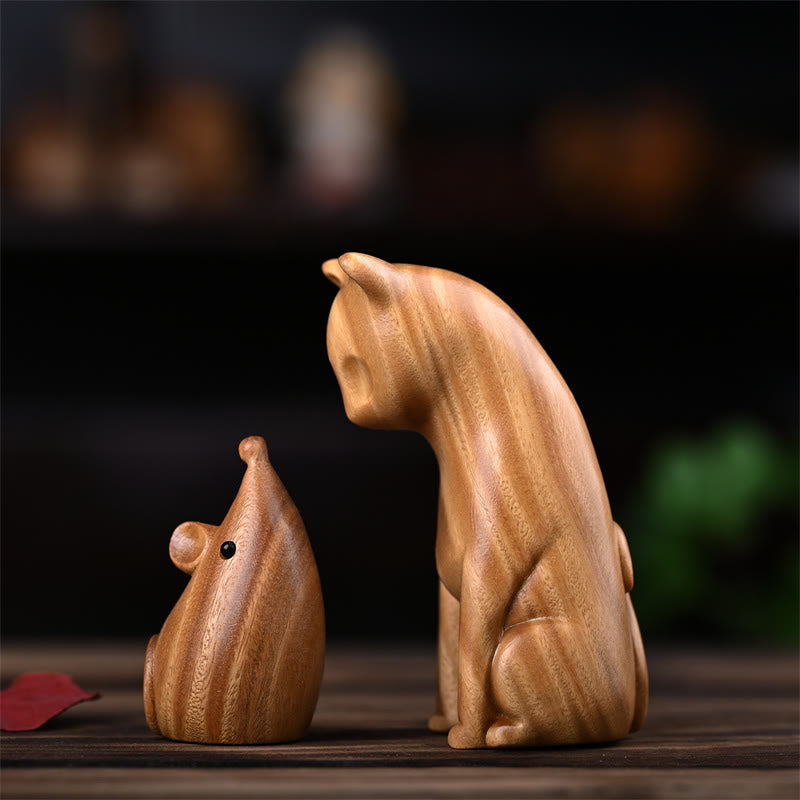 Foviel Small Cat Mouse Green Sandalwood African Red Rosewood Peace Home Decoration