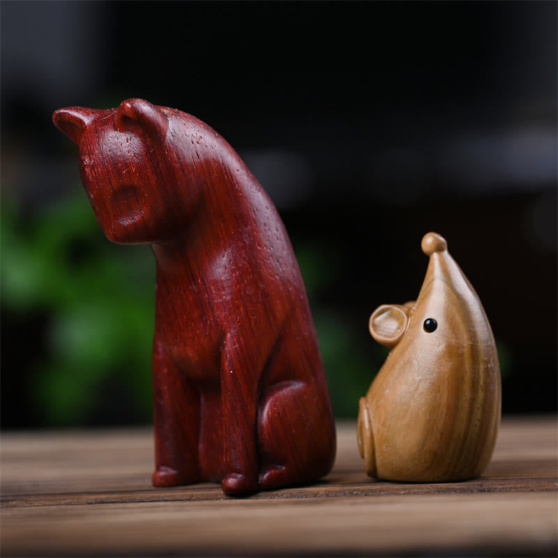Foviel Small Cat Mouse Green Sandalwood African Red Rosewood Peace Home Decoration