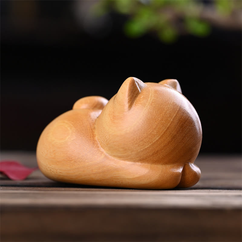 Foviel Small Cute Confident Sleeping Cat Sandalwood Healing Home Decoration
