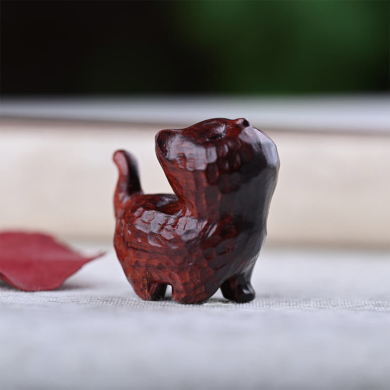 Foviel Green Sandalwood Ebony Wood Sandalwood Small Leaf Red Sandalwood Mini Lucky Cat Peace Decoration