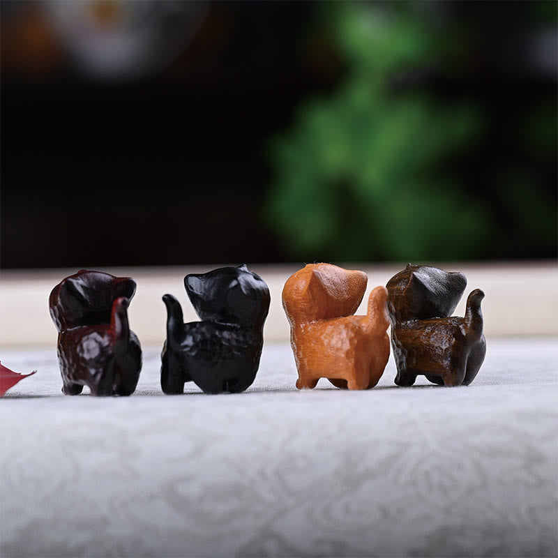 Foviel Green Sandalwood Ebony Wood Sandalwood Small Leaf Red Sandalwood Mini Lucky Cat Peace Decoration