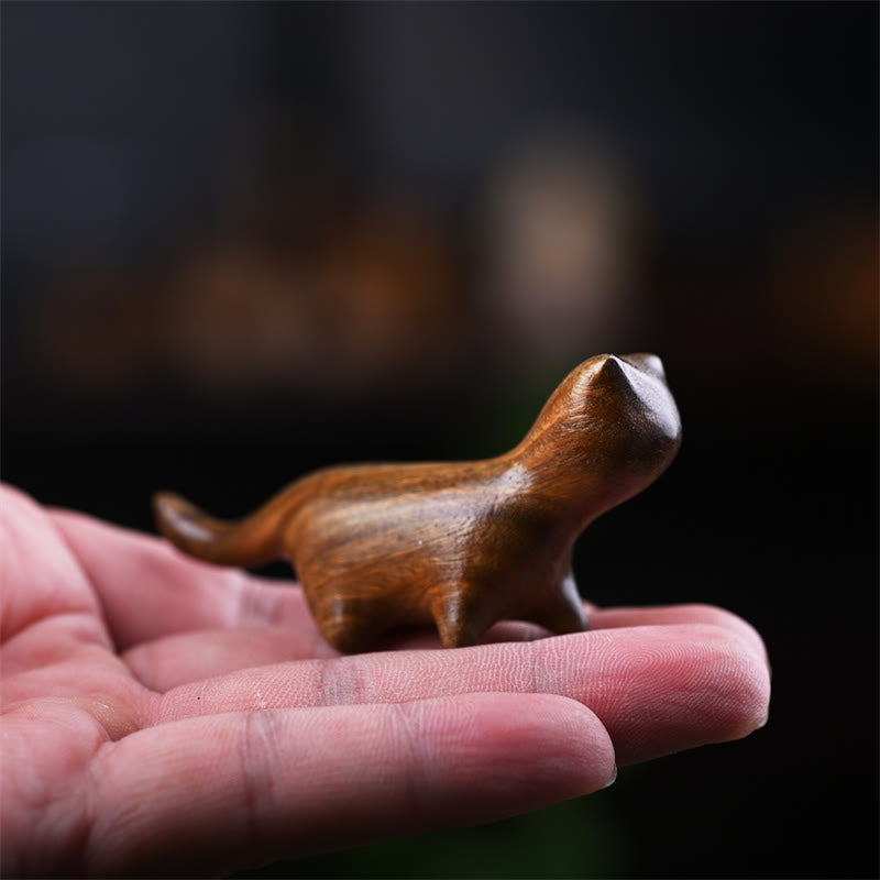 Foviel Green Sandalwood Small Leaf Red Sandalwood Ebony Wood Rainbow Wood Lucky Mini Walking Cat Positive Decoration