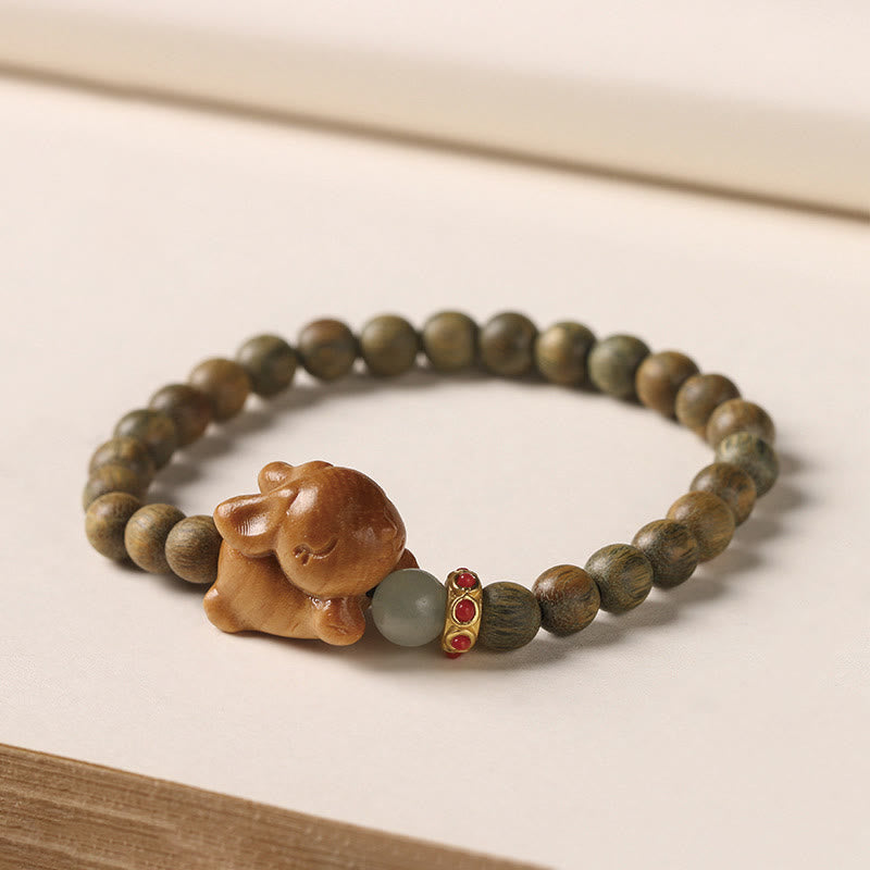 Foviel Grün Sandelholz Gold Sandelholz Niedlich Kaninchen positives Armband