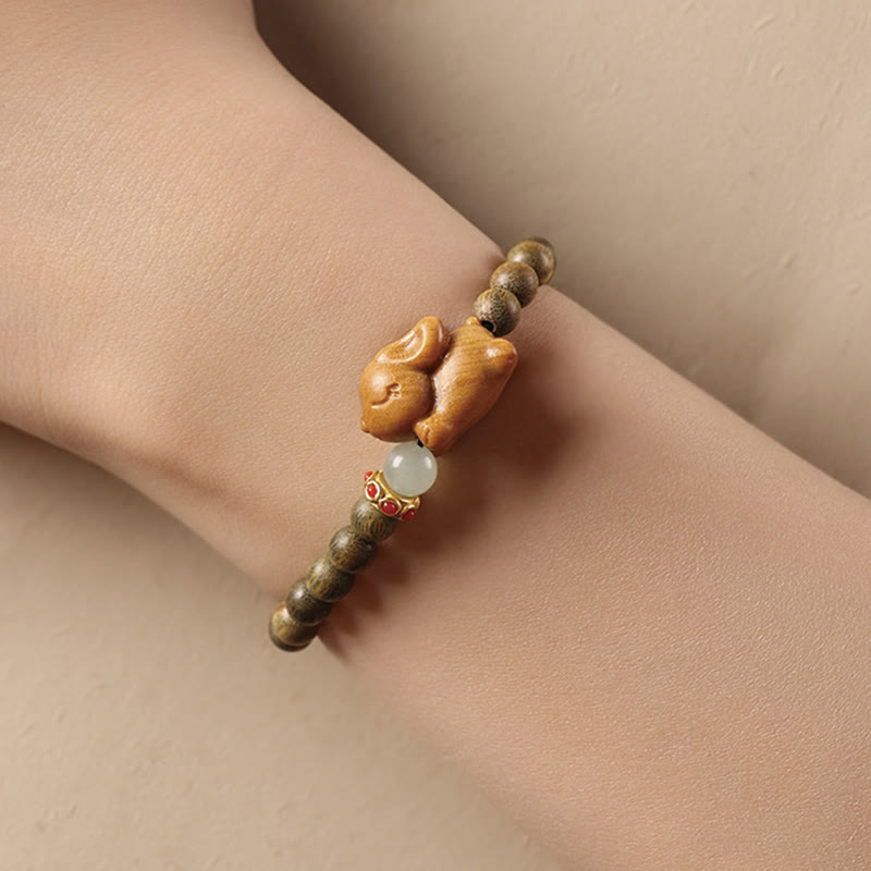 Foviel Grün Sandelholz Gold Sandelholz Niedlich Kaninchen positives Armband