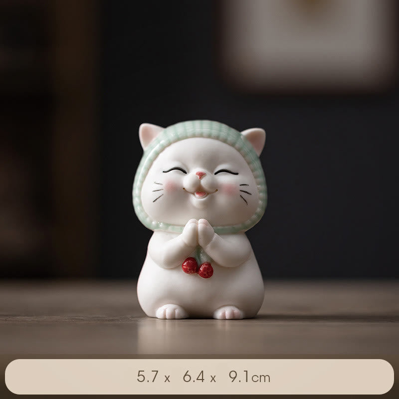 Figurine décorative en céramique Foviel Lucky Cute Cat avec écharpe